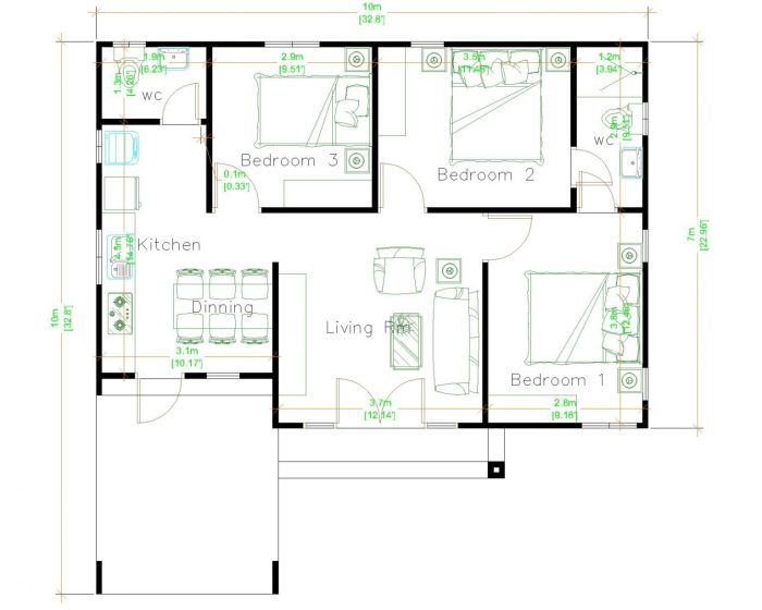 Desain rumah ukuran 3x10