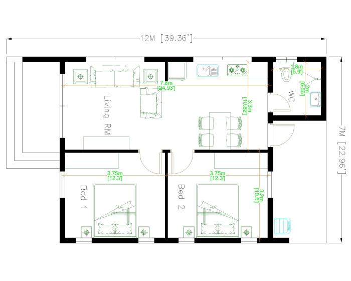 Desain rumah ukuran 7 x 12 meter