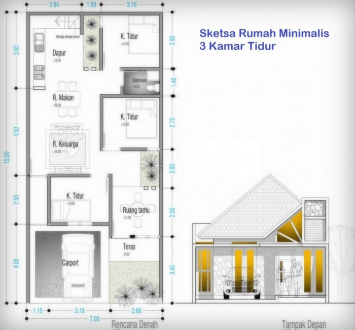 Desain rumah ukuran 7 x 12 meter